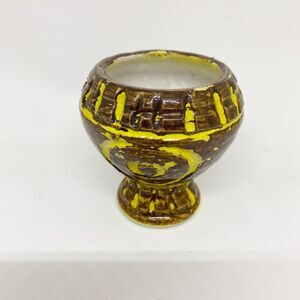 Vintage MCM Italian Brown Yellow Glazed Pottery Vase 3.25" tall